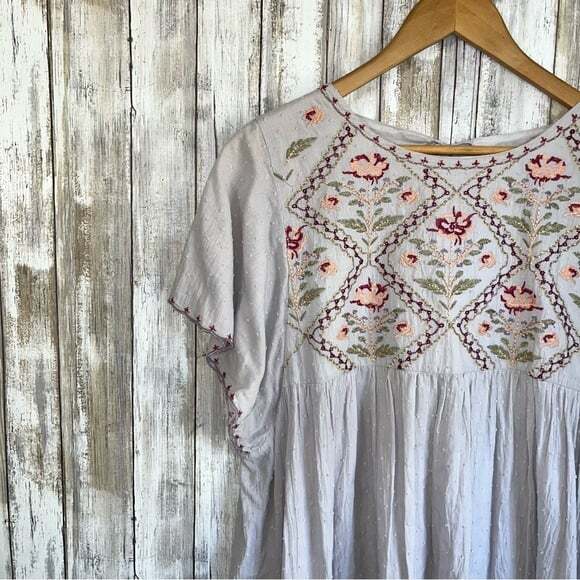 Umgee Dusty Purple/Blue Embroidered Floral Boho Tunic Dress - Picture 6 of 6